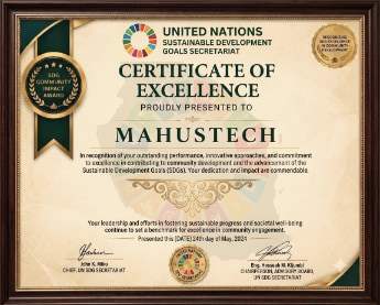 A framed certificate from the United Nations SDG Secretariat